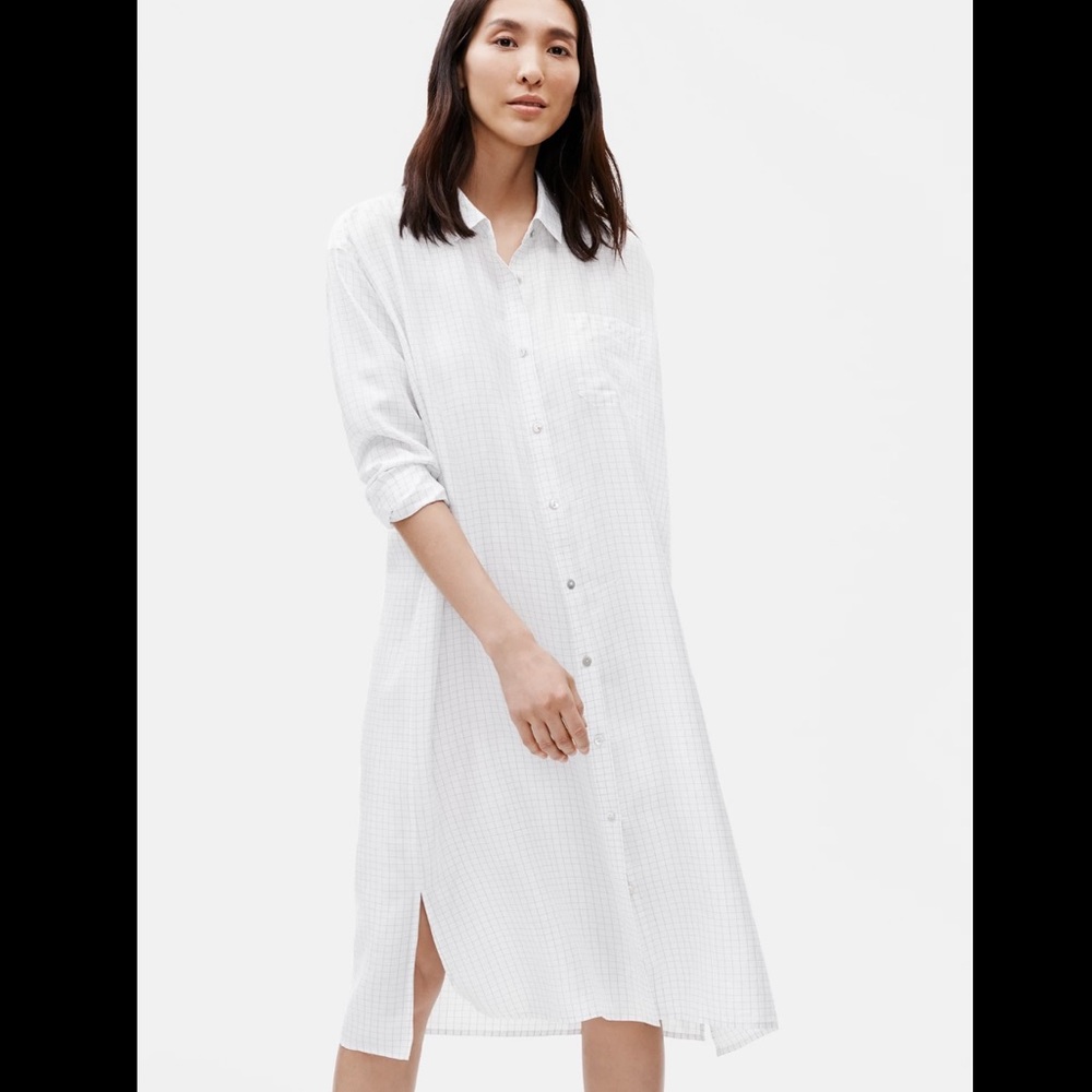 Eileen Fisher Silk Habutai Check Shirtdress Size Small